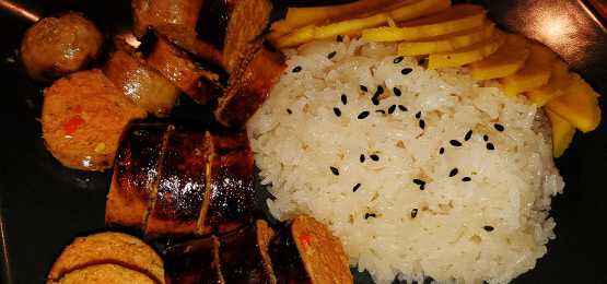 Mango Sticky Rice with Coconut Honey Sauce